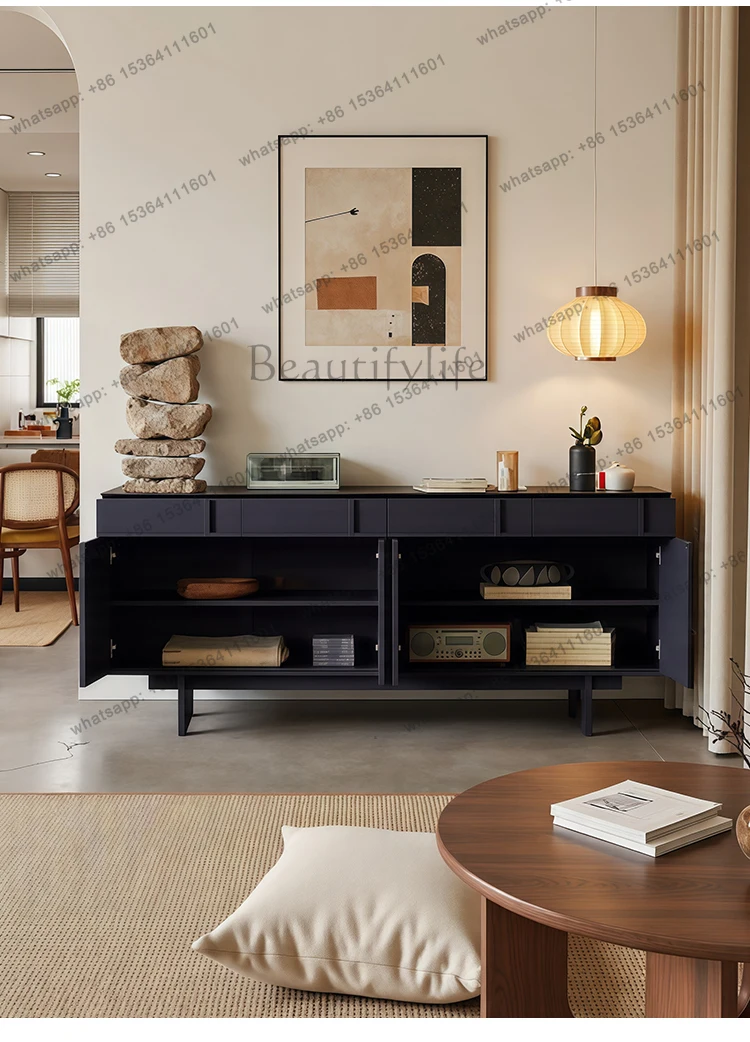 خزانة جانبية لتناول الطعام من الخشب الصلب على طراز العصور الوسطى، حجم منزلي لغرفة المعيشة، خزانة شرفة للتخزين على الطراز القديم #4