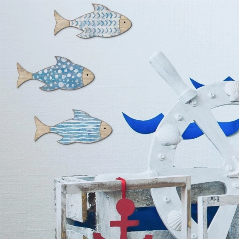 

Coastal Wooden Fish Wall Decors Set of 3 For Coastal Interior Hanging Ornaments