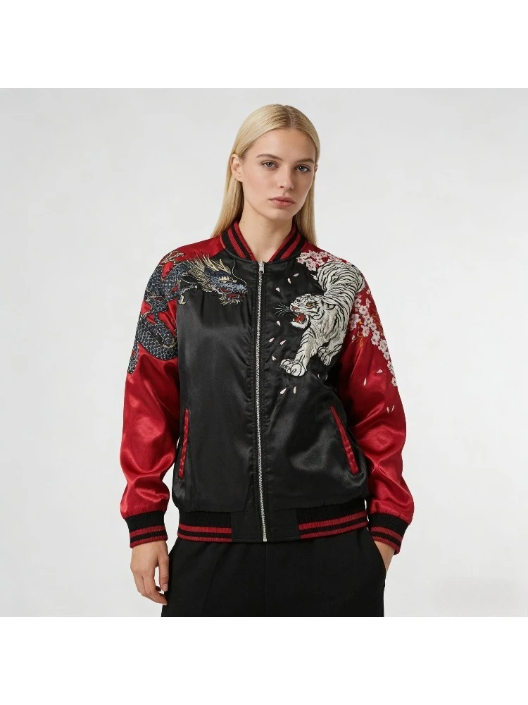 

Куртка унисекс в стиле Харадзюку, китайский уличный стиль, с вышивкой, бейсбольная, свободного кроя, в стиле колор-блок, молодежная, повседневная, ретро, трендовая