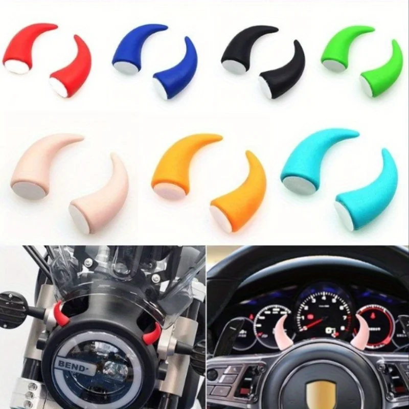 Automobile Dashboard Decoration Cow Horn Paste Electric Vehicle Round Lamp Devil Cow Horn Motorcycle Helmet Decoration Horn