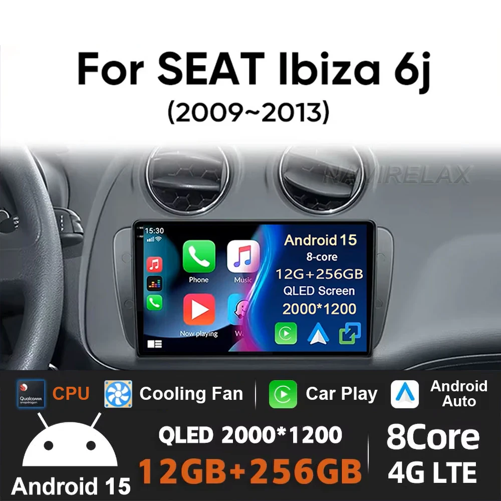 

2 Din Carplay Android 15 Car Radio For Seat Ibiza 6j 2009 2010 2012 2013 MK4 FR GPS Navigation Screen Audio Multimedia WIFi 4G