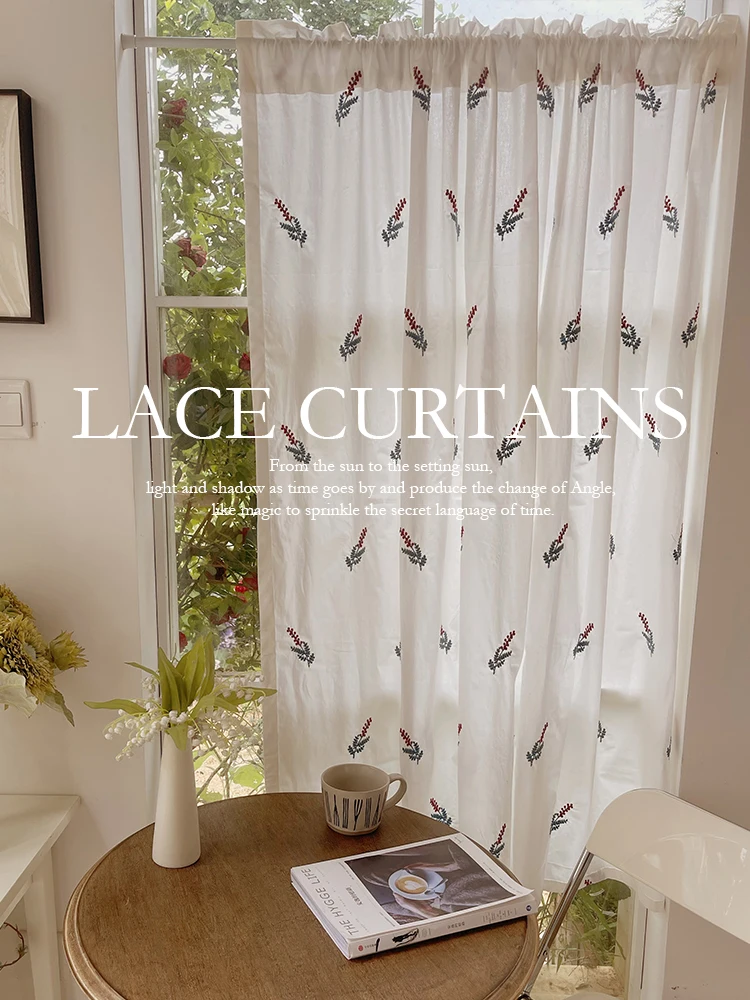 Custom Size French Cream White Pastoral Short Lace Gauze Elegant Double Layer ElegantCurtains Rod Pocket Partition Door Tulle