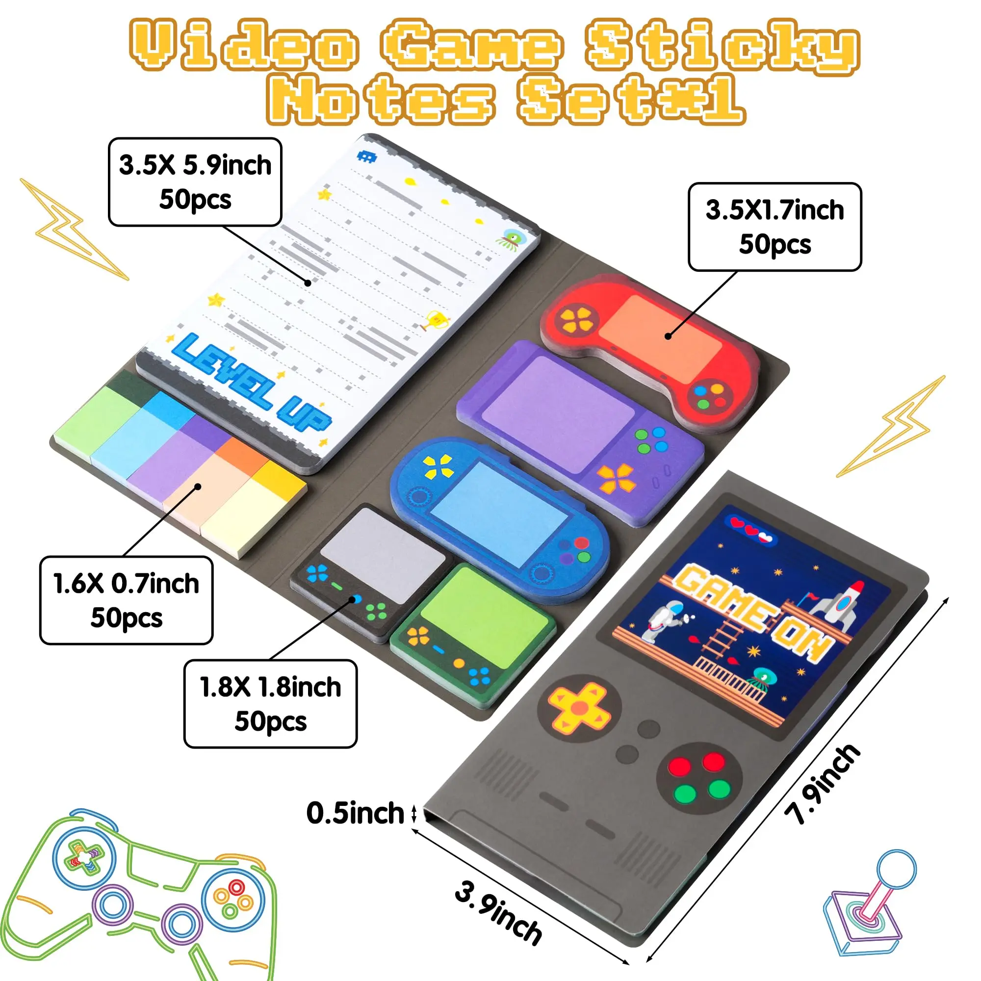 مجموعة ملاحظات مريحة لألعاب الفيديو، علامة صفحة الملاحظات ذاتية اللصق، ملصق مرجعي ثابت، ملصق إشارة مرجعية للوازم المدرسية المكتبية