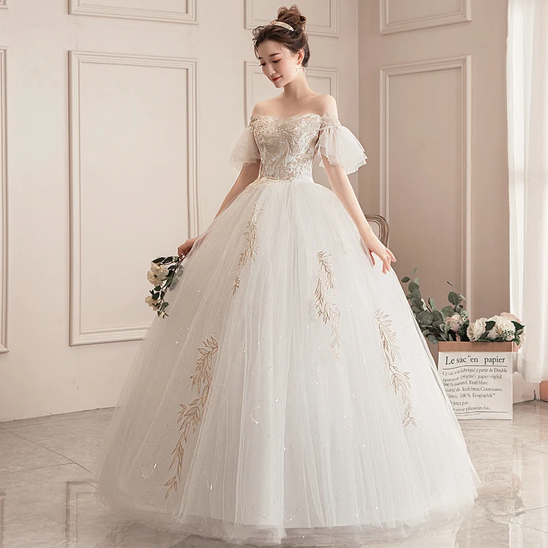 Vestido De novia elegante con hombros descubiertos para mujer, traje clásico hasta el suelo De tul De encaje, novedad De 2023