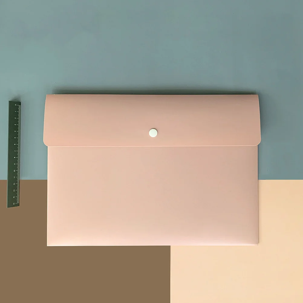 

2Pcs File Folder A4 Transparent PP Waterproof Document Organizer Smooth Touch Button Closure for Office Home Use Pink