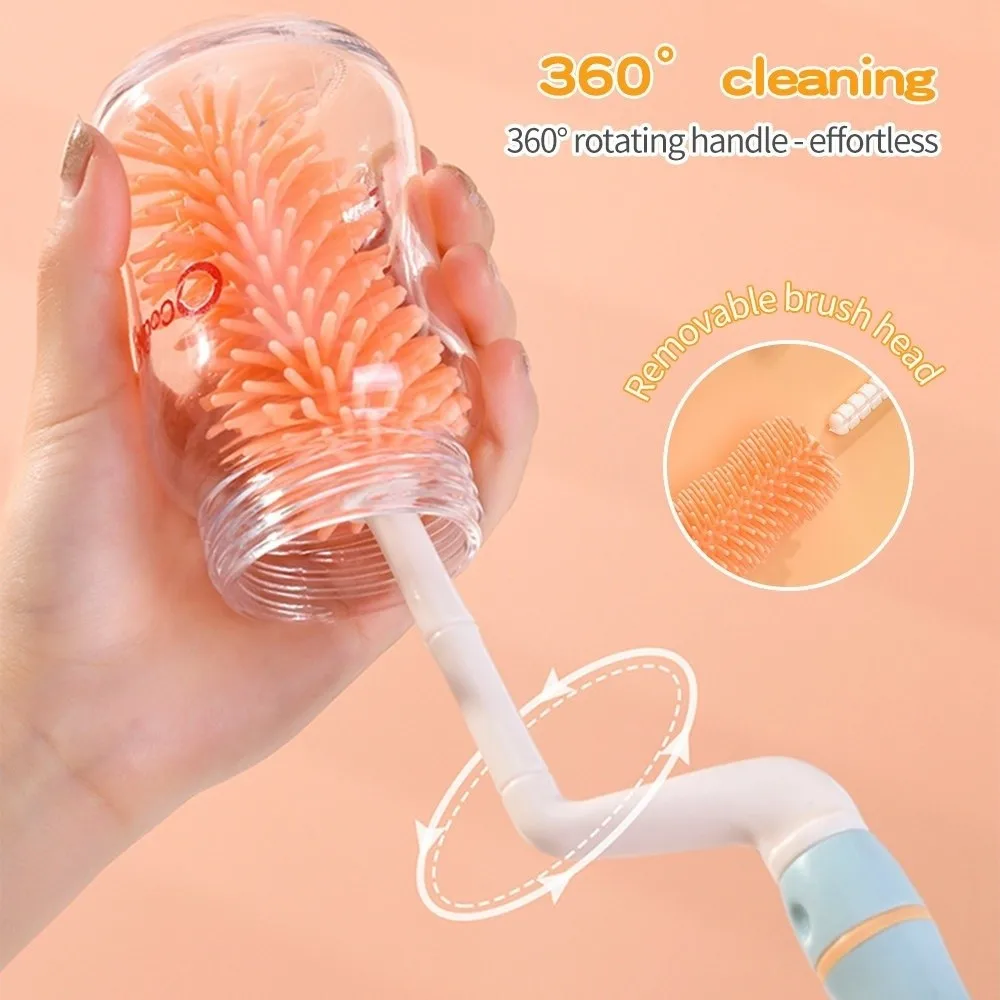 Soft Head Baby Bottle Cleaner Set 360 Degree Rotation Nipple Dropper Bottle Cleaning Brush Silicone Drying Rack