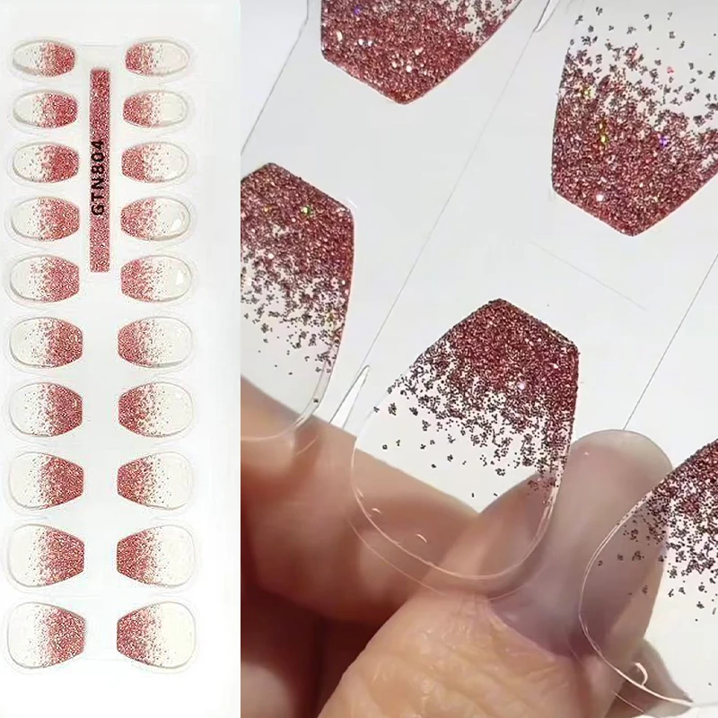 

Прозрачные полузатвердевшие гелевые полоски для ногтей с блестками, глянцевые наклейки для гель-лака своими руками, совместимые с УФ/LED лампами для ногтей