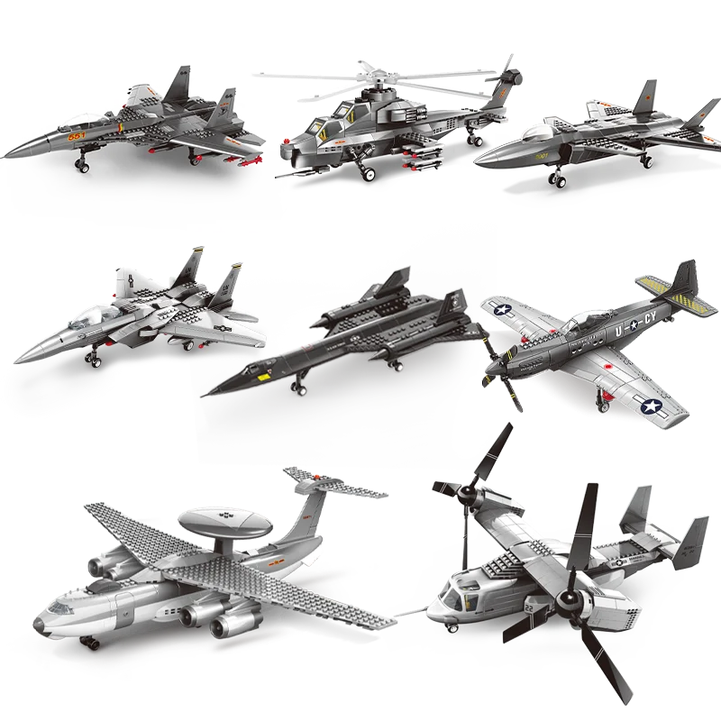 Military Series Battle Aircraft Helicopter Assembly Building Blocks DIY Model Kit Educational Toy for Boys Birthday Gift