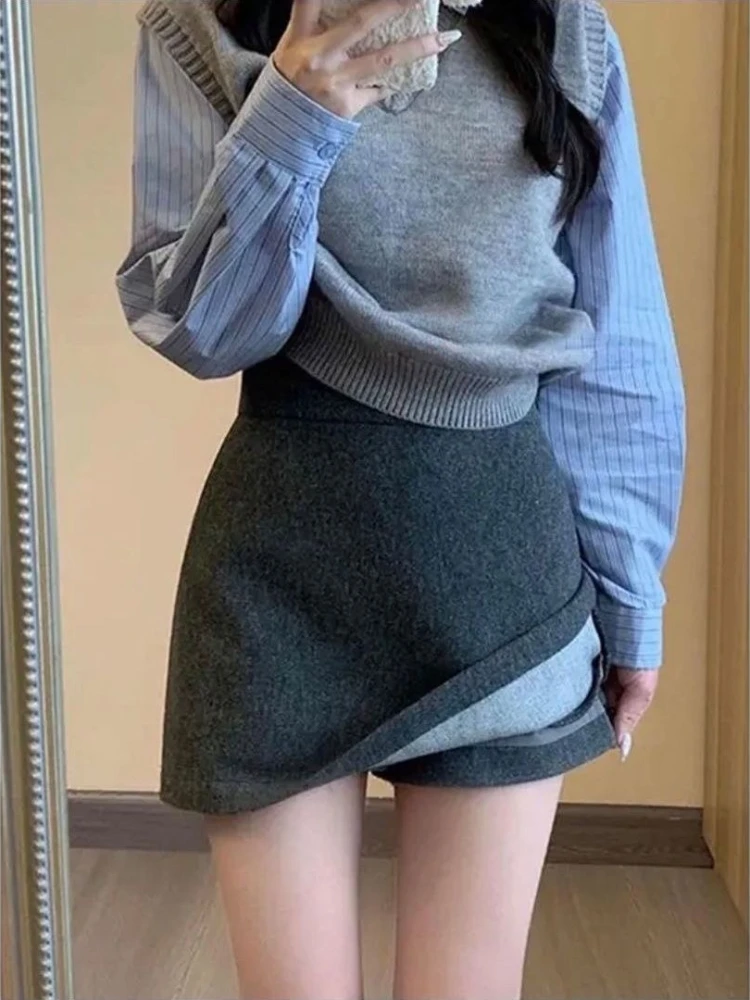 Jupes en laine pour femmes, nouvelle mode, douces, décontractées, élégantes, Design, taille haute, rétro, Y2K, Streetwear, solide, vêtements populaires coréens