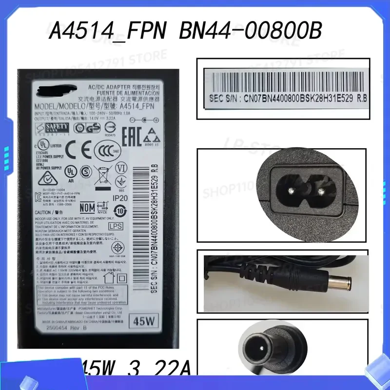 Genuine BN44-00800B A4514_FPN 14V 3.22A 45W AC DC Monitor Adapter Power Charger for Display S22A300B S20A350B S22A300