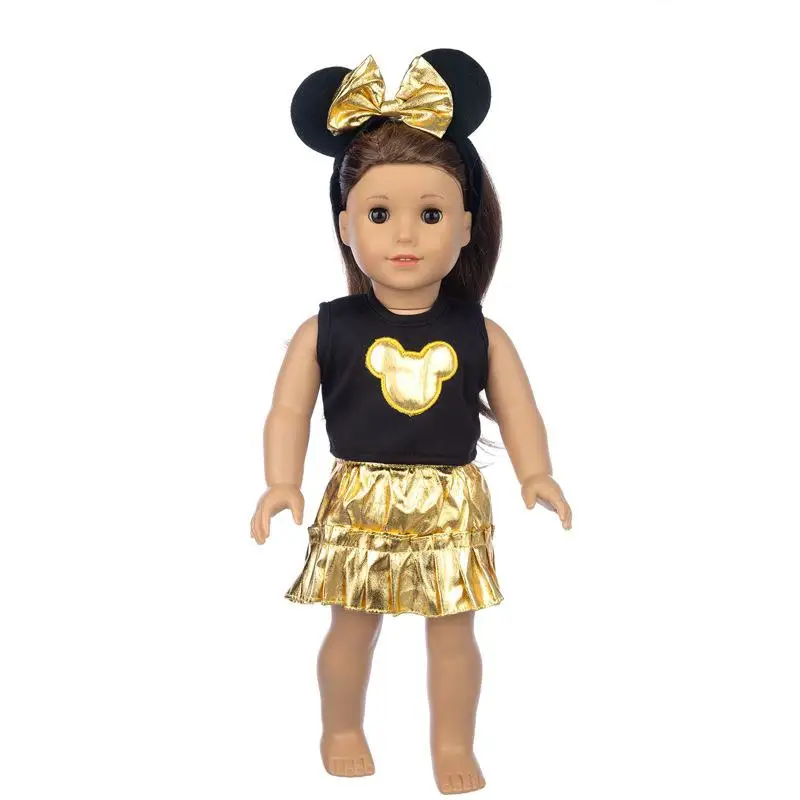 

Cartoon Shiny Doll Clothes Set T-Shirt Skirt Bow Hairband for 18 Inch American&43cm Baby Newborn Doll Clothes, Girl Doll Toy
