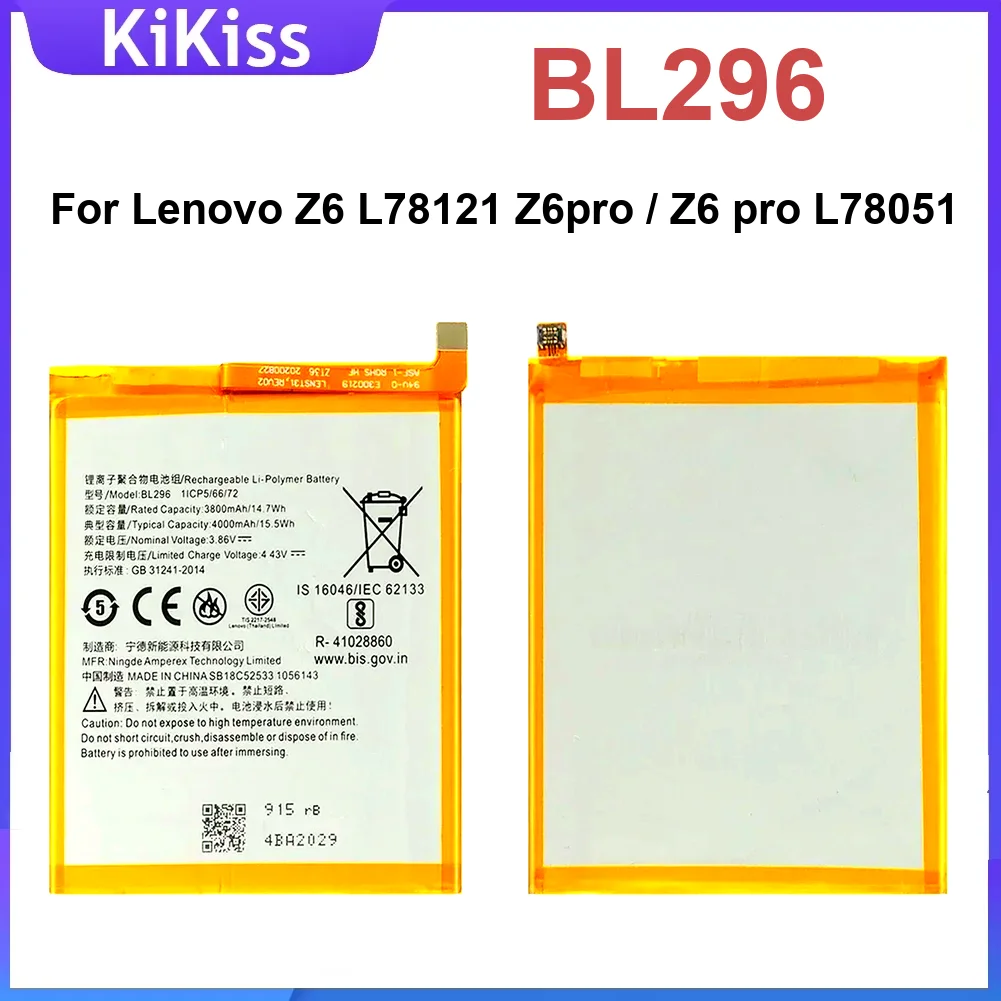 

BL296 4000Mah Battery For Lenovo Z6 L78121 Pro L78051 Premium Rechargeable Mobile Phone