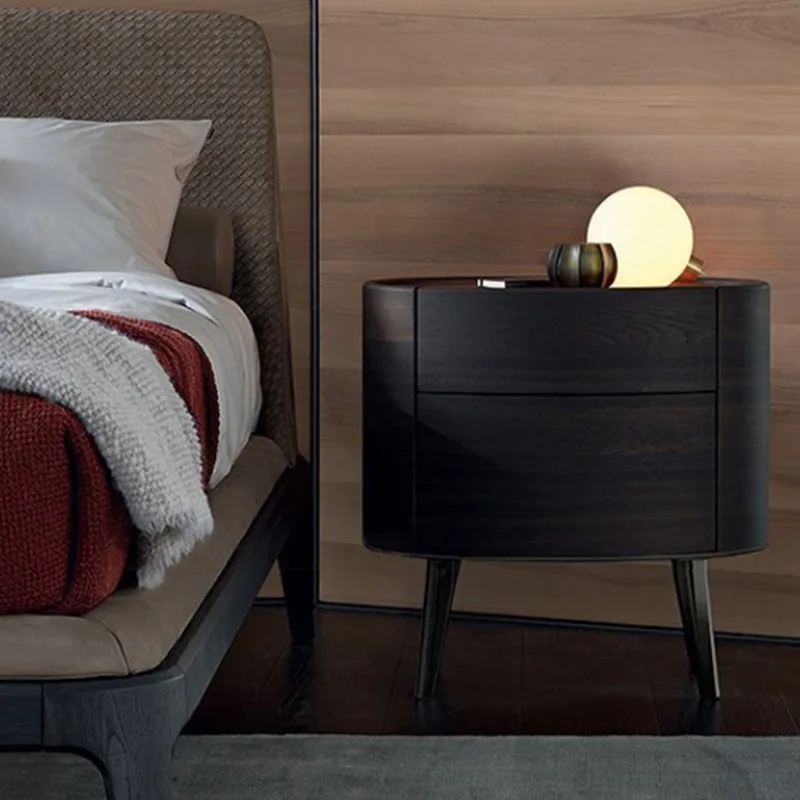 Designer modern minimalist hotel bedside table small light luxury creative oval small side a few pairs of drawers