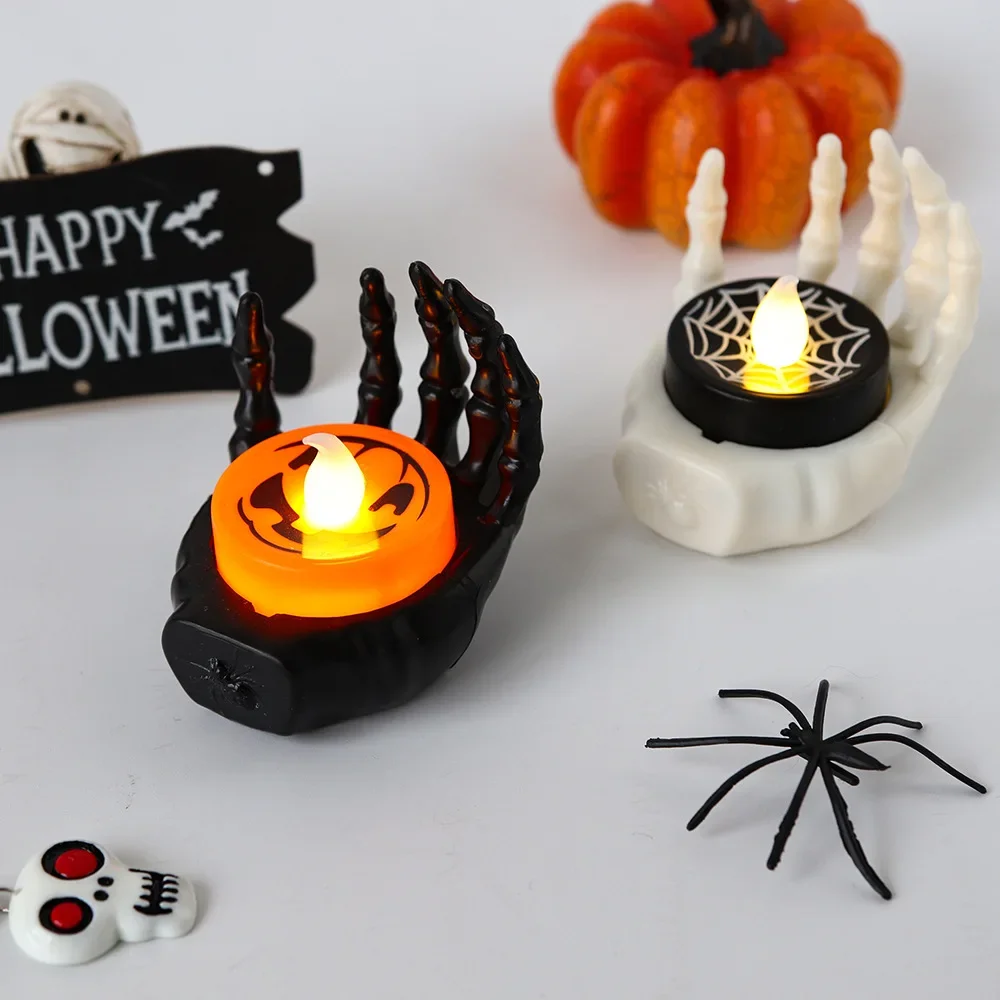 

2Pcs Halloween night light LED electronic luminous ghost festival decoration palm holder candle light atmosphere arrangement