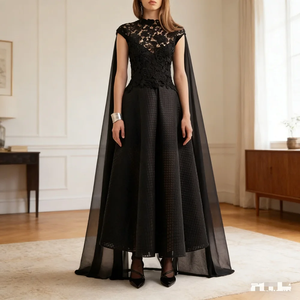 

Customized Elegant Black Long Evening Dresses for Special Occasions Lace Floor-Length A-Line Women Prom Party Gala Gowns 2026