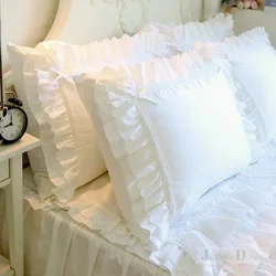 1 peça princesa puro branco dupla camada de renda flounded algodão casamento puro algodão cama fronha capa travesseiro decoração queda