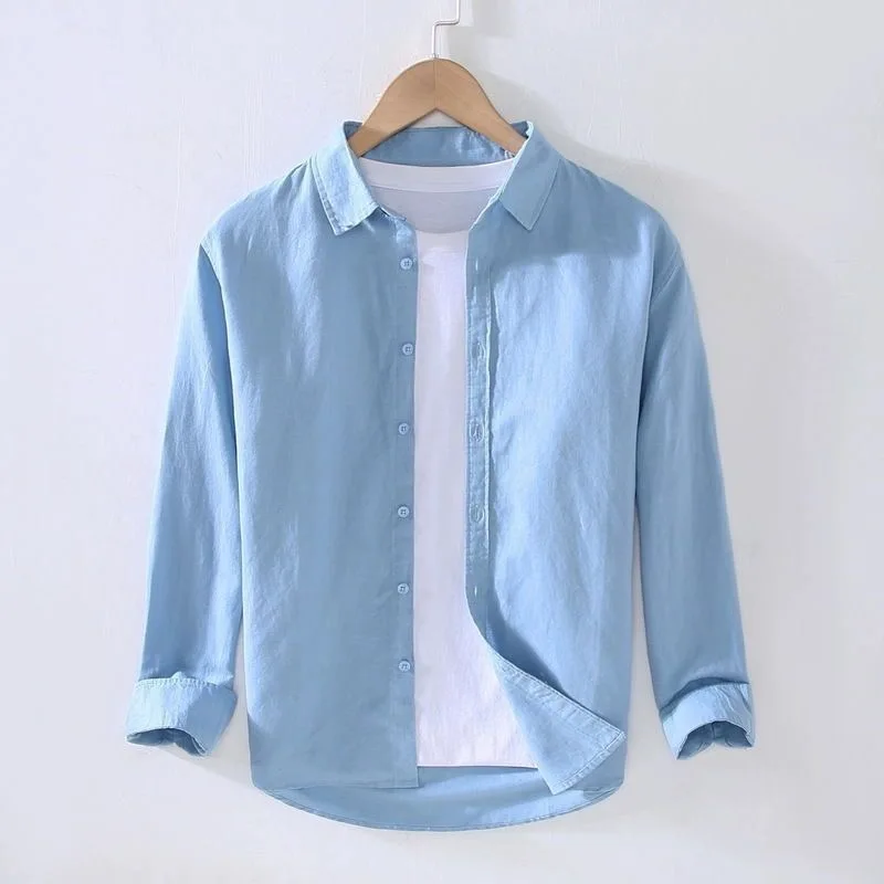 Elegant Linen Men's Long Sleeve Shirt Comfortable Breathable Lightweight Casual Fashion Urban Style Spring Summer Shirt