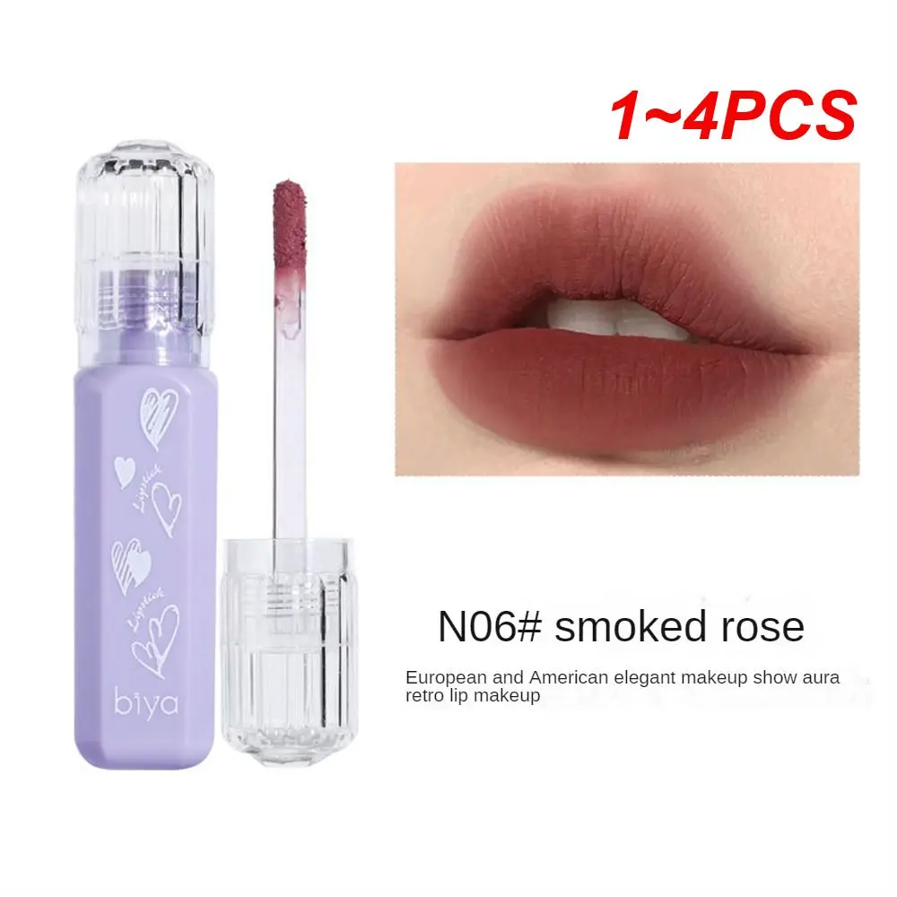 1 ~ 4PCS Weiche Nebel Lip Gloss Weichen Nebel Lip Gloss 6 Farben Seide Nebel Lip Schlamm Lippen make-up Gesicht Erröten Rouge Wange Lip Tint Kosmetik