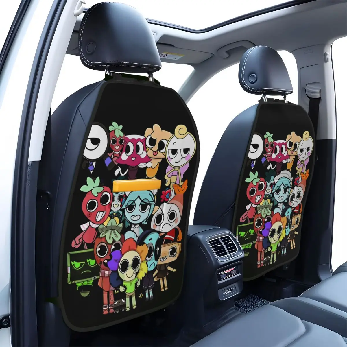 Dandy's World Cartoon Kid-Friendly Car Seat Back Protector Waterproof Anti Kick Dirty Mat with Storage Bag for Children Baby