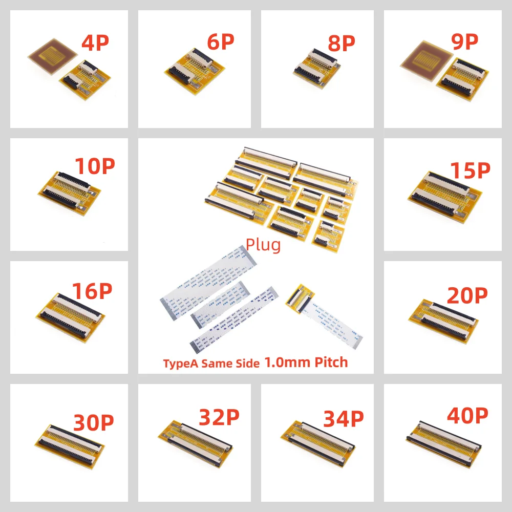 2 Sets 1.0mm Pitch 4 6 8 9 10 15 16 20 24 30 34 40 FPC Cable Extension Board adapter PCB FFC Cable 100 200 mm Same Reverse Sides