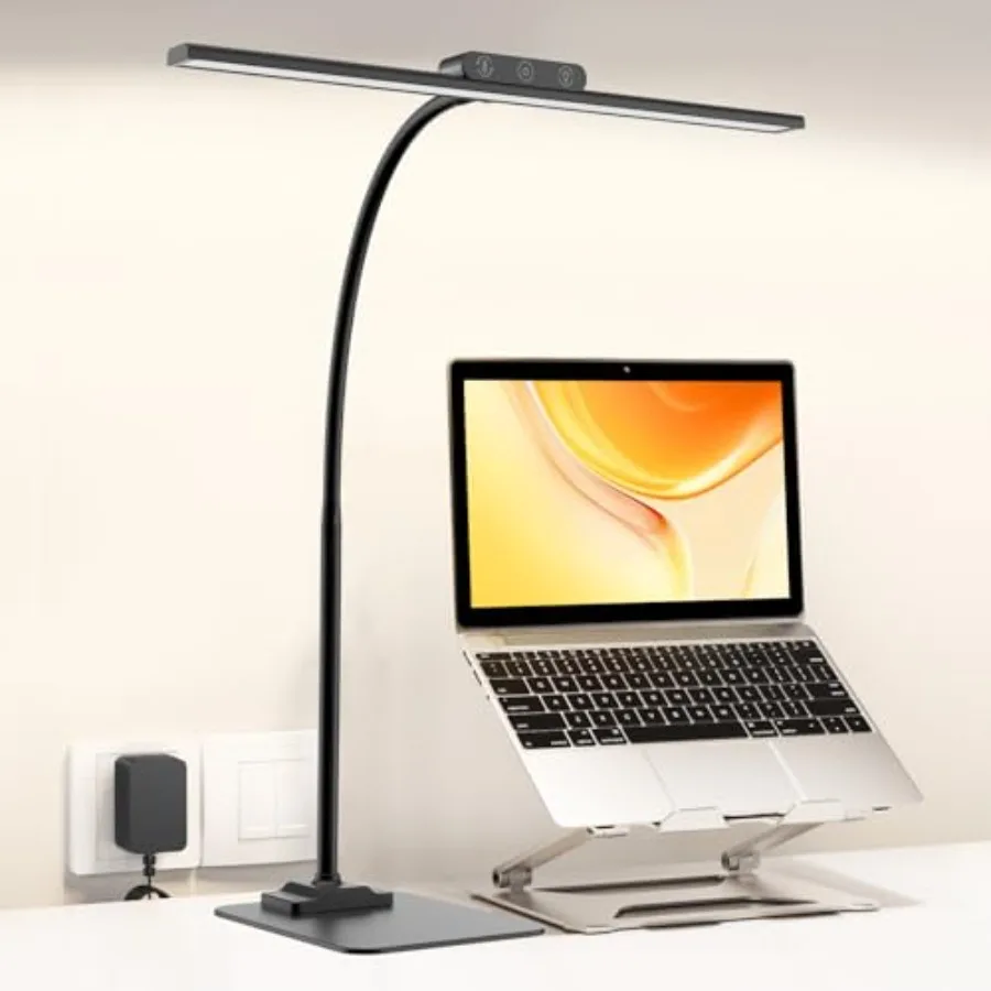 LED Desk Lamp with Base: Bright Desk Lights for Home Office - Eye Care Reading Table Lamps - Dimmable Desktop Lighting for Comp