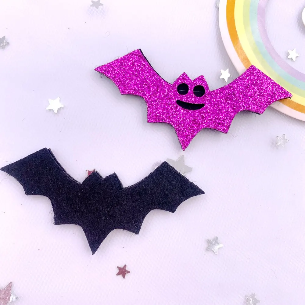 10pcs Felt Fabric Colorful Glitter Cartoon Skull Head Bat Spider Pumpkin Patch Applique Sewing DIY Hair Bow Halloween Supplies