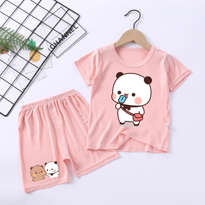 

Bubu Yier Panda Bear Children Pajama Set Girls Cartoon Summer Casual Housewear Anime Character Short Two Piece Suit Kids Gifts