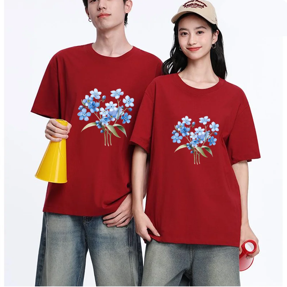 Forget Me Not Flower Printed T Shirt Breathable Fabric S-XXL Personalized Custom Casual Short Sleeve Tee Aesthetic Graphic Top U