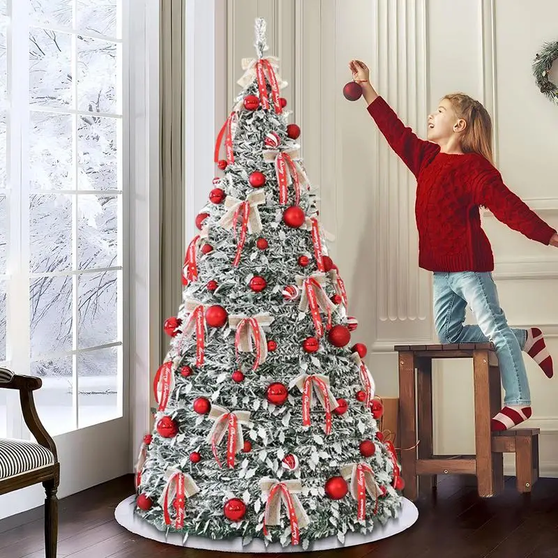 1.5M Pre Lit Pre Decorated Christmas Tree Pop Up Christmas Tree Foldable Xmas Tree for Porch Party Dining Rooms Home Decorations