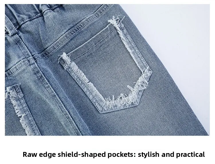Schmal geschnittene, eng anliegende Jeans mit Herzmuster für Mädchen, elegante Boot-Cut-Denim-Leggings, modische Kinderjeanshose – Detail 23
