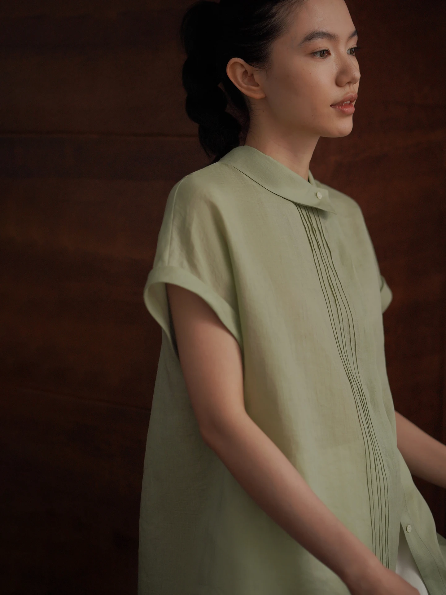 Hacikis Lady's Breathable Linen Shirt Collared Summer Casual Wear Short Sleeve Regular Fit Simple Style City Walk Tour