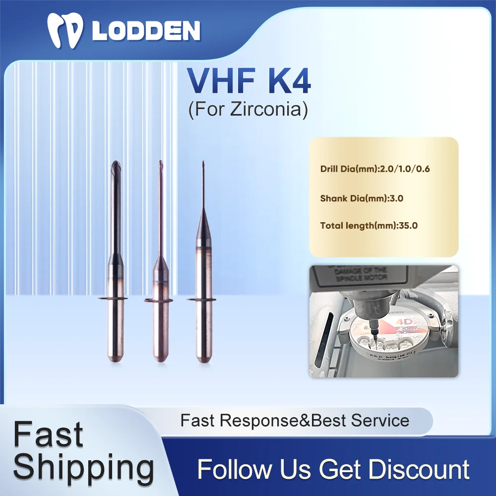 

VHF K4 Dental Milling Burs For Grinding Zirconia Shank 3.0mm L35mm DC Diamond Coating Drill Diameter 2.0/1.0/0.6mm Grinding Tool