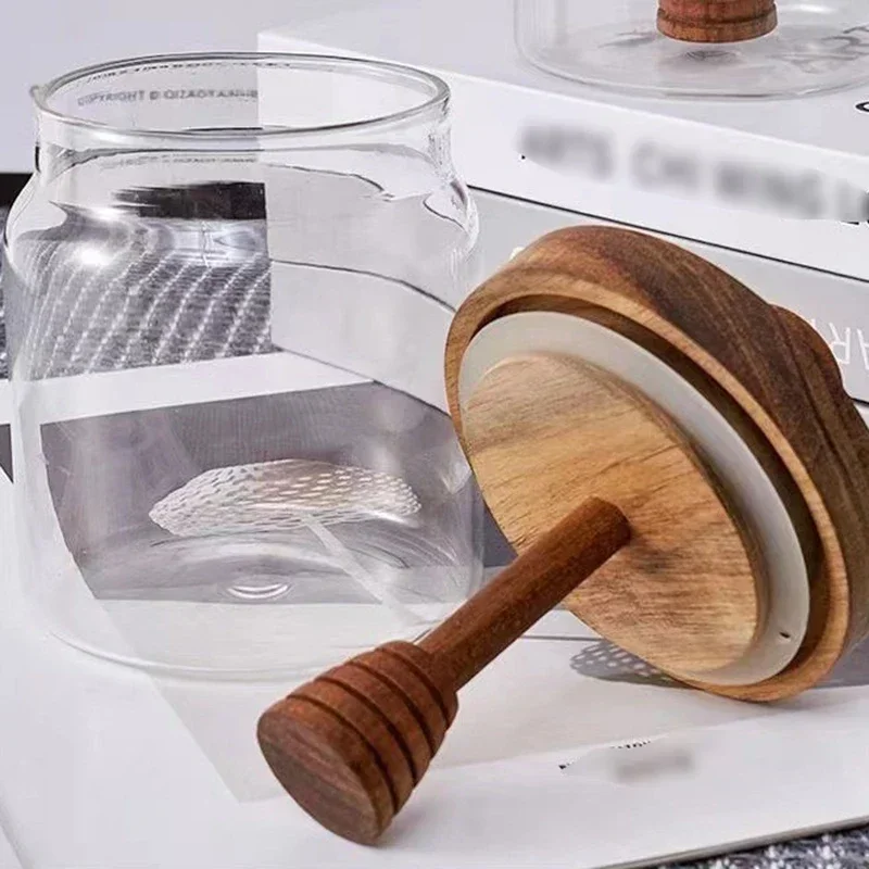 Honig glas hoch Boro silikat glas versiegelt Tank Misch stab mit Holzdeckel transparente Honig flasche Home Küche Aufbewahrung werkzeug