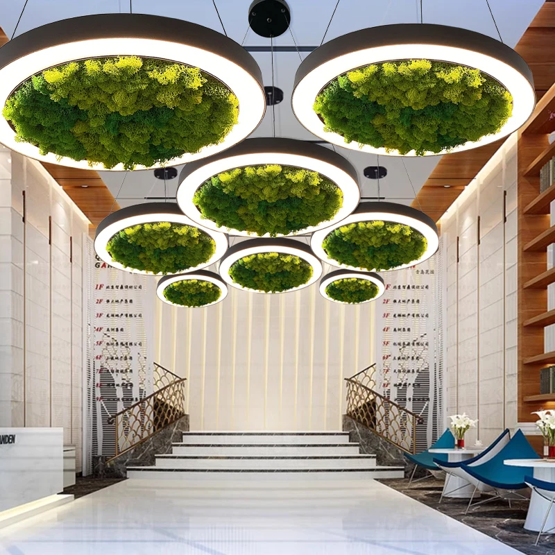 Modern Restaurant Cafe Hotel Resort Luxury Lobby Ceiling Artificial Plant Moss Decorative Lamp LED Lighting Chandelier