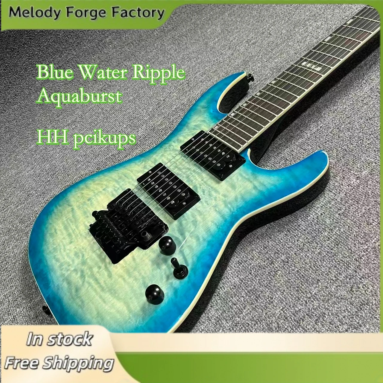 

40inch Blue Water Ripple Aquaburst Guitar Super Strat HH Pickups Dual Tremolo System Right-Hand Rosewood Fingerboard Beginner