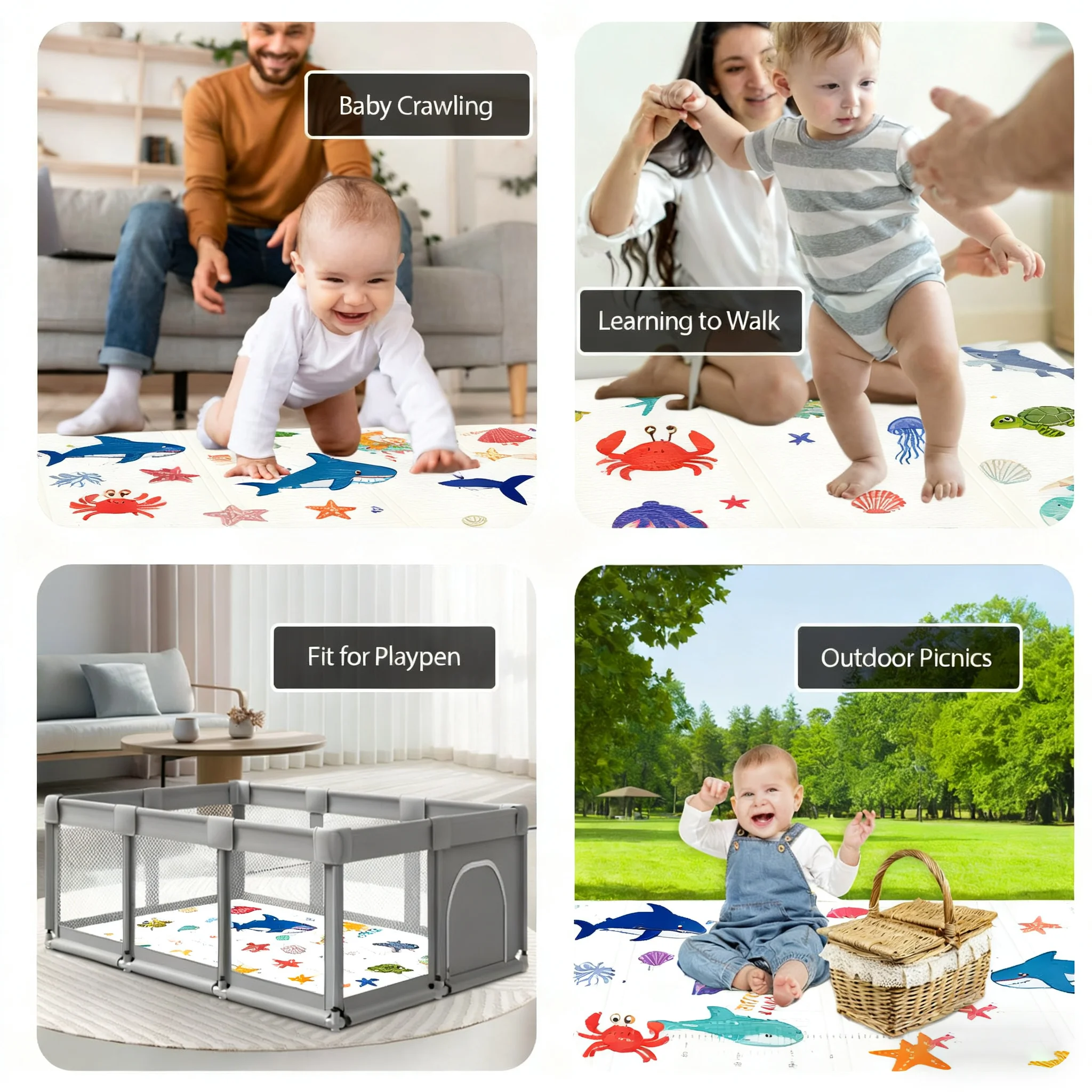 سجادة لعب للأطفال قابلة للطي من XPE، وسادة زحف ناعمة للغاية وغير سامة، سجادة أرضية محمولة مقاومة للماء للعب سلامة الأطفال حديثي الولادة