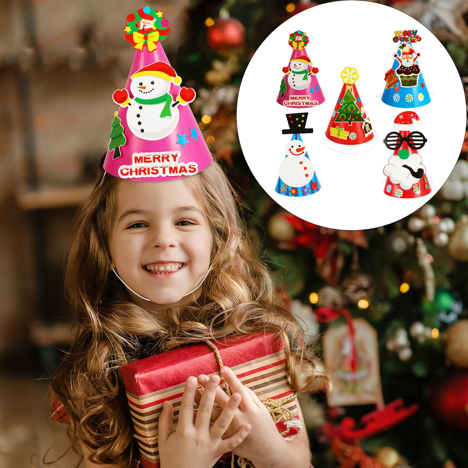 

5 Pcs Party Hat Paper Child Christmas Arts and Crafts for Kids Xmas Fade-less DIY Materials