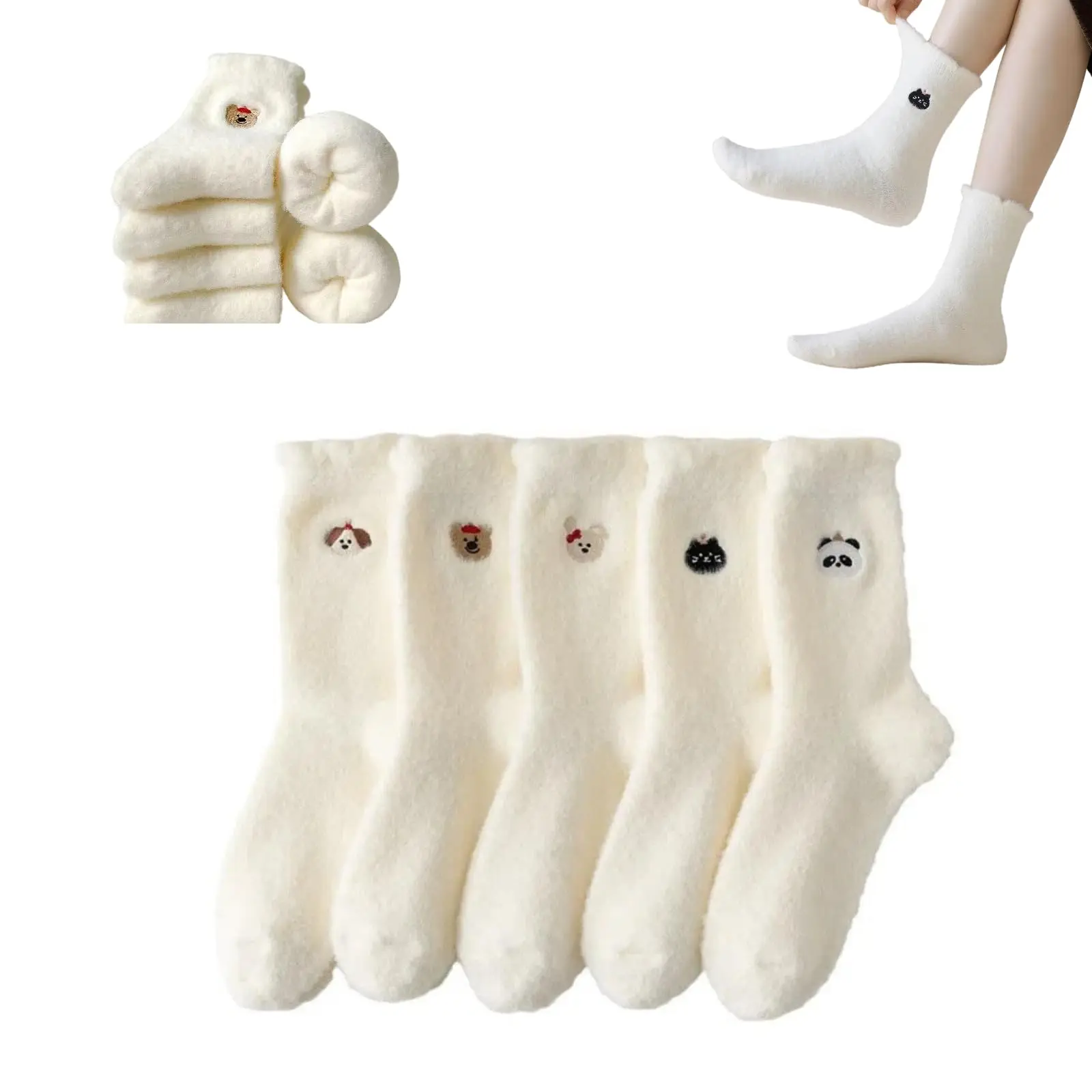5 أزواج من الجوارب الغامضة للنساء، كارتون وجه مبتسم لطيف، جوارب منزلية مريحة من القطيفة، جوارب نوم قطيفة للغاية، جوارب لطيفة مريحة #2