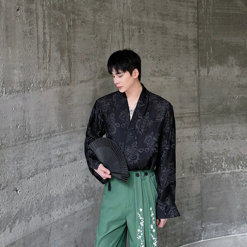 

New V-Ne Printed Casual Long Sve irt Retro Ele Top Trendy New Chinese National Sle High-End Feeling irt