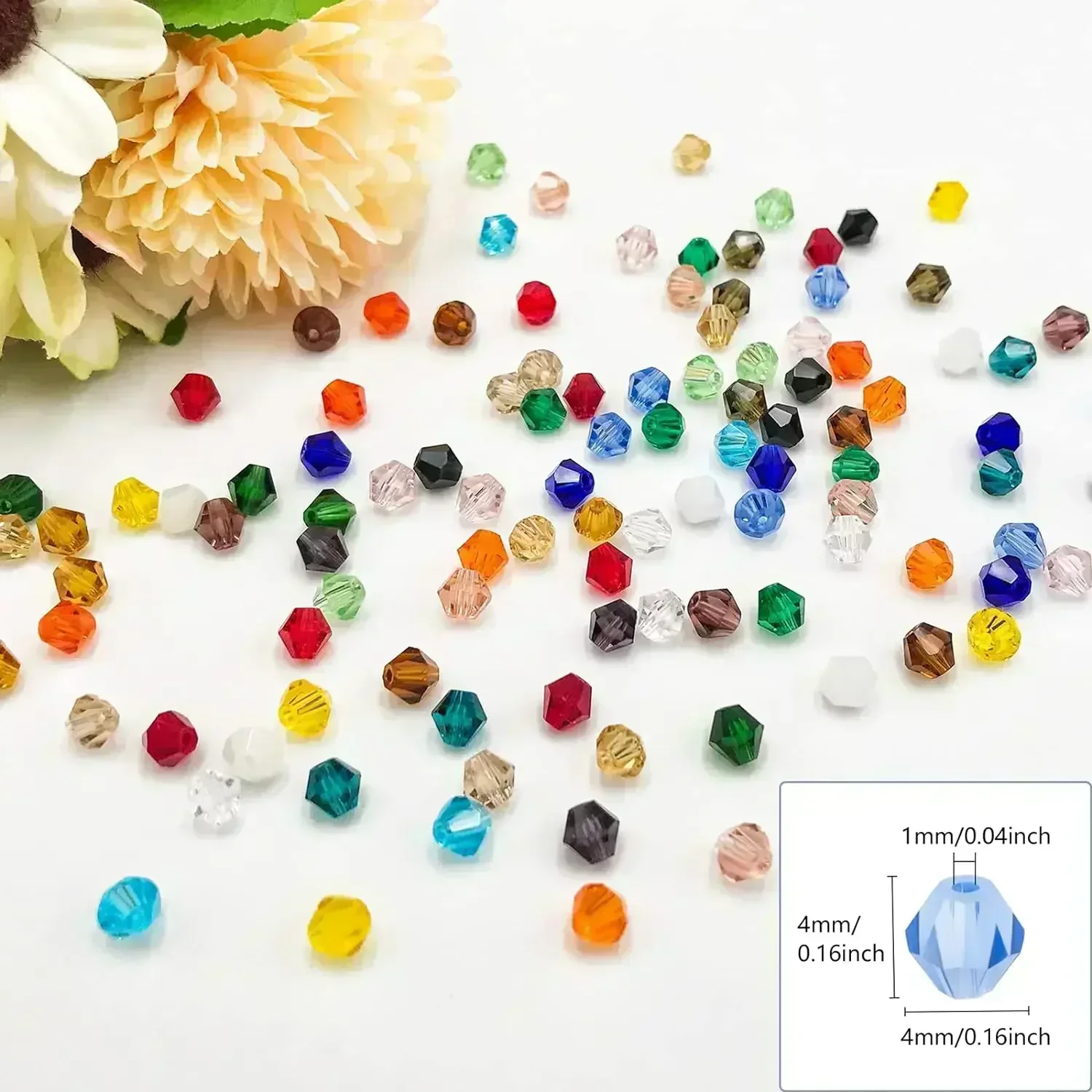 100PCS 4MM Glass Beads Bicone Shaped Beads Faceted Crystal Beads for for Jewelry Making Bracelet Nacklace Earrings DIY Beading