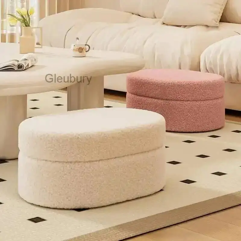 Modern Ottoman Oval Upholstered Fabric Storage Footrest Stool with Hidden Storage Vanity Bench for Bedroom Living Room