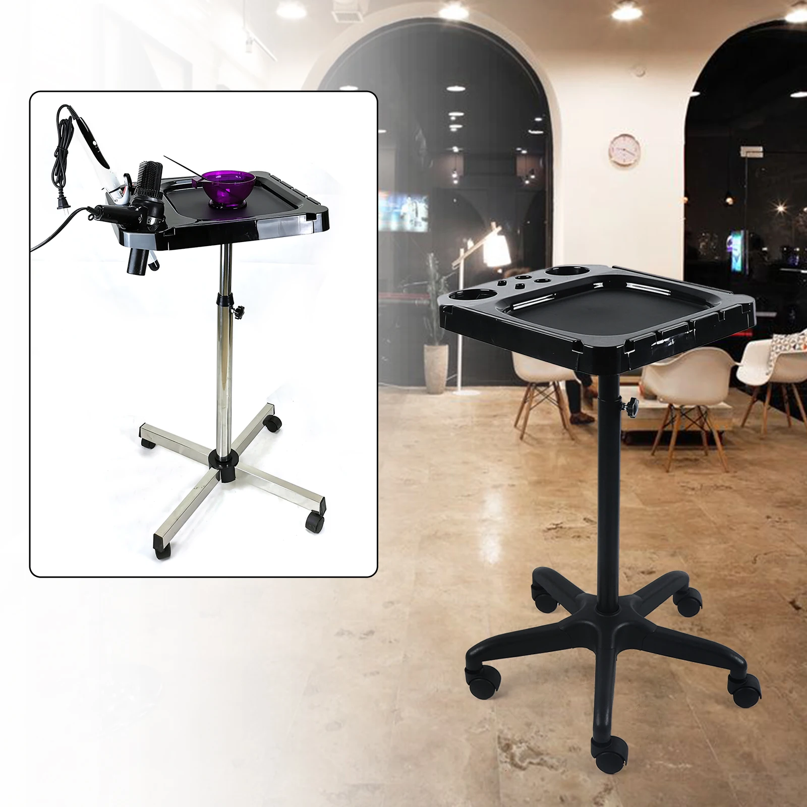 Premium Hair Salon Spa Instrument Salon Tray W/Accessory Caddy Tattoo Rolling Tray Station Adjustable Height Trolley Beauty Tool