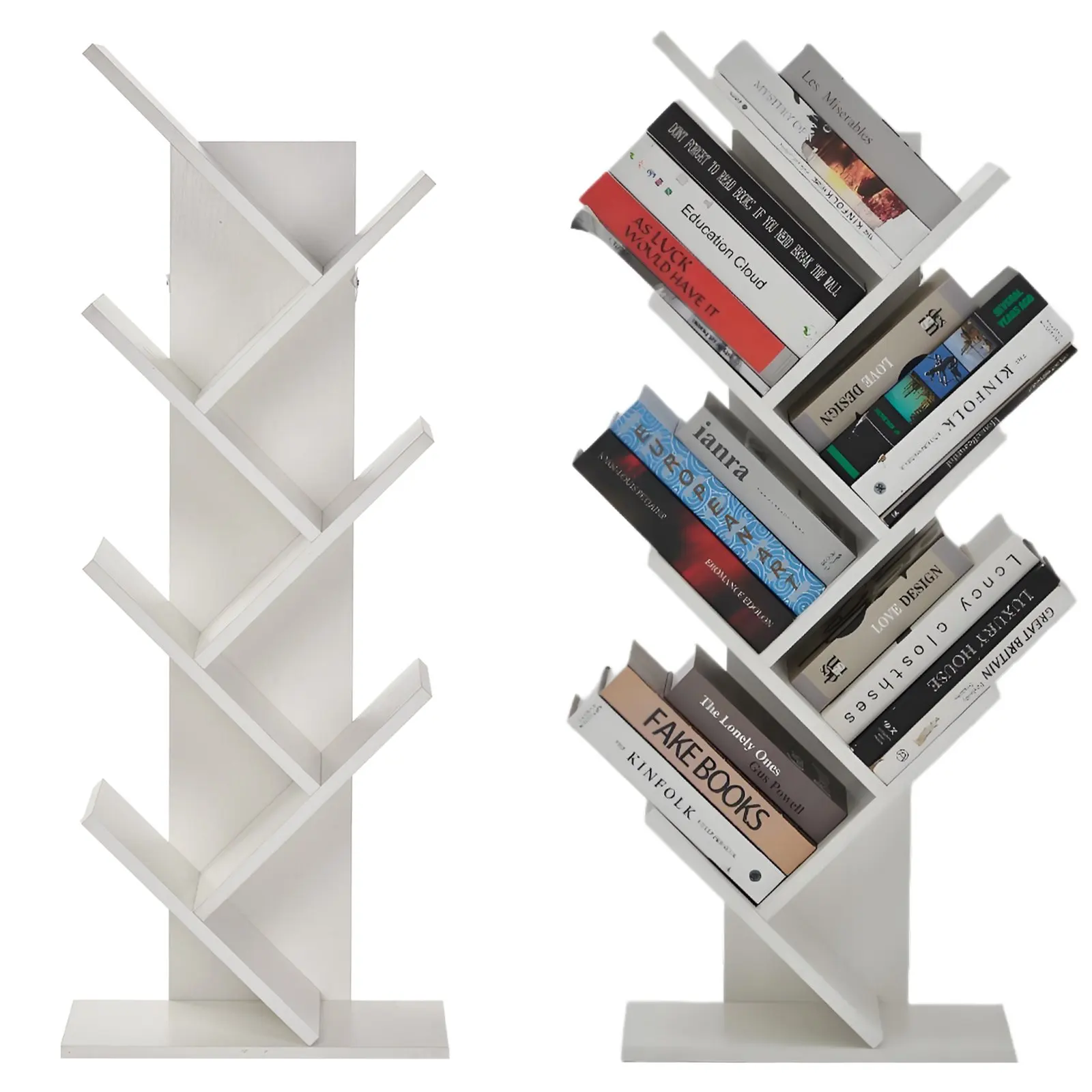 Tree-Shaped Bookshelf 5-Tier Freestanding Floor-to-Ceiling Shelves Slanted Design for Living Rooms And Offices