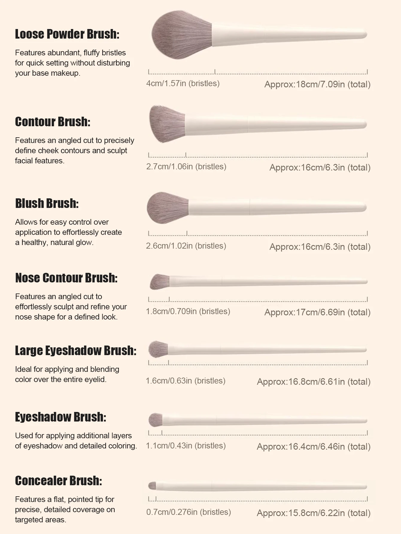 初心者とプロ向けの7ピースメイクブラシセット - オールインワンのファンデーション、アイシャドウ、チーク、コントゥアブラシ