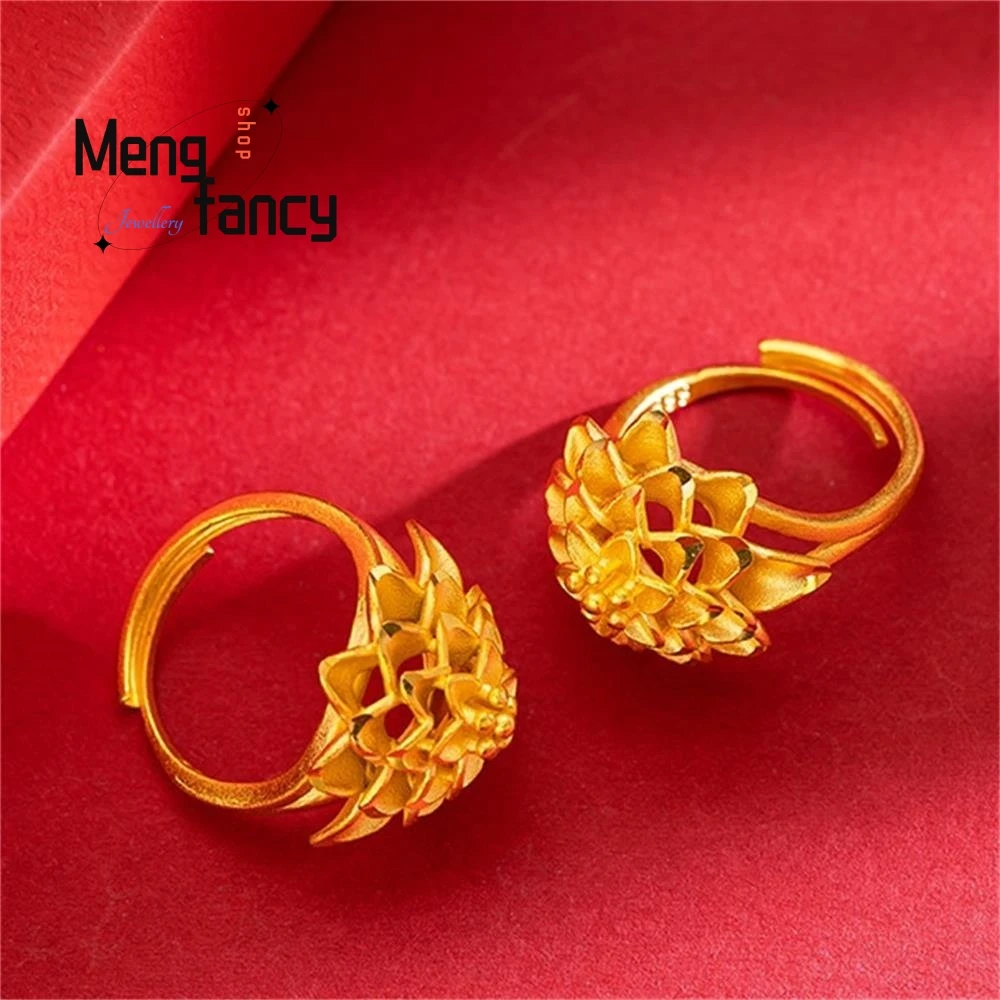 Vietnam Placer Gold Thorn Flower Engagement Ring Retro Charms Fashion Luxury Couple Eternity Jewelry Women Promise Holiday Gifts