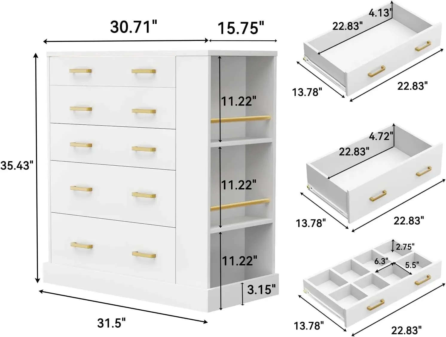 Closet Island with Open Shelves, Modern Glass Top Dresser with LED Lights, Tall Chest of Drawers with Jewelry Organizer for Bedr view 2
