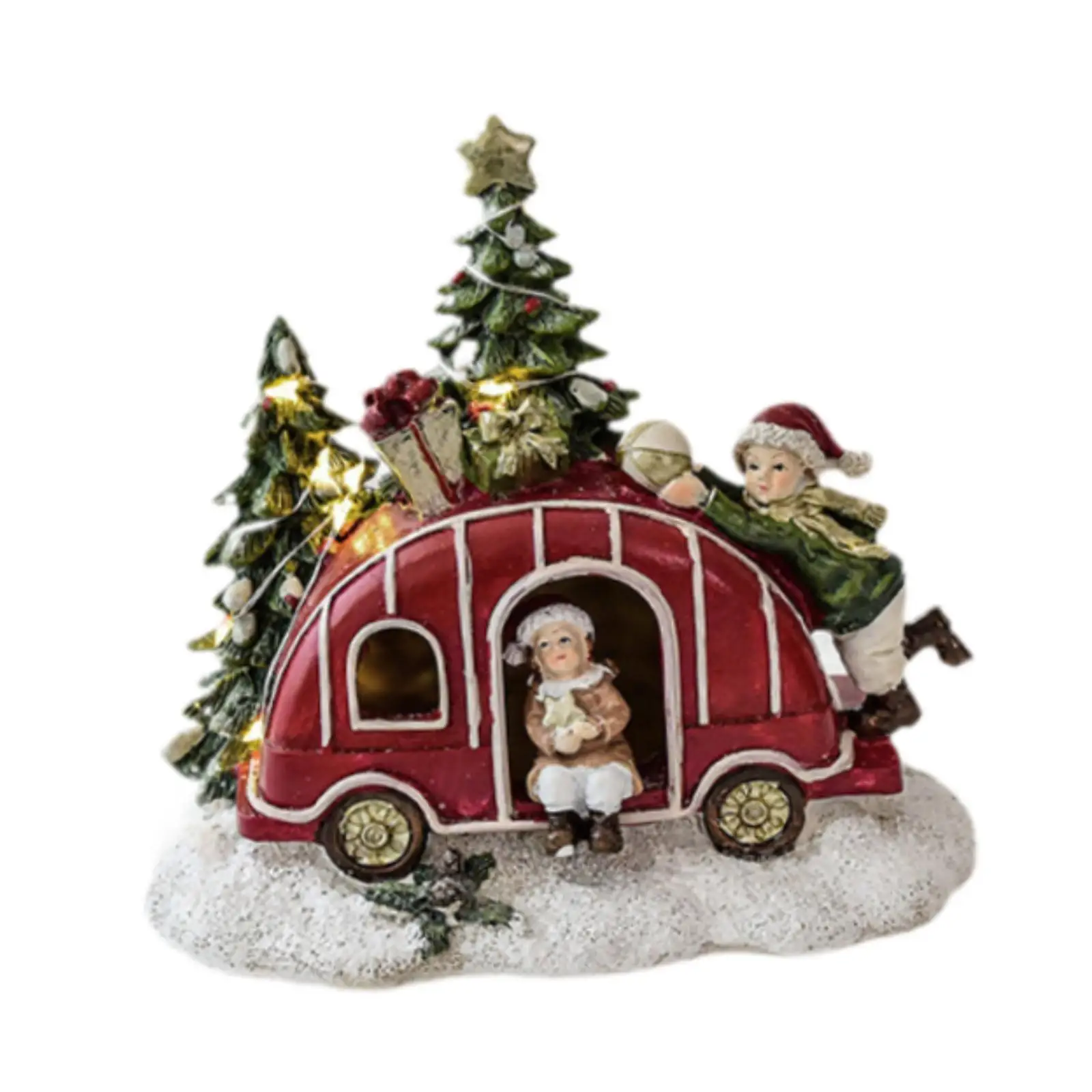 Lighted Christmas Figurine Resin Tabletop Ornament for Cabinet Festival Desk