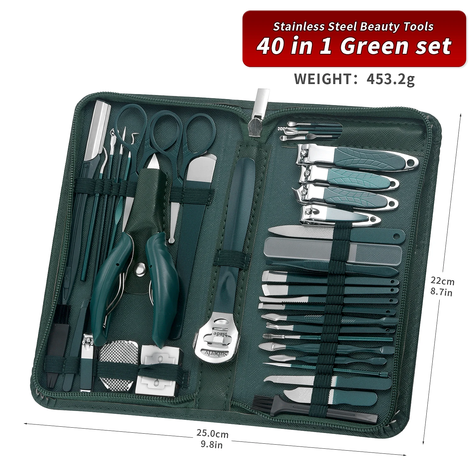 Set Manicure Set di strumenti per Pedicure Kit per la cura delle unghie per donna uomo, 9/40 pezzi in 1 (verde scuro) Kit per Manicure per unghie cura delle mani dei piedi Ki