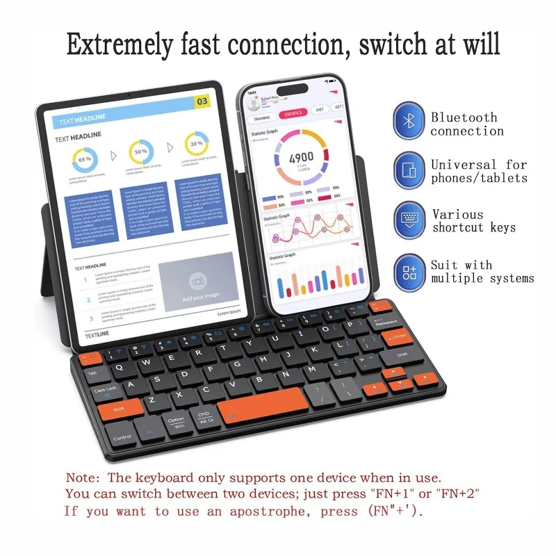 Portable Wireless Bluetooth Touch Keyboard Rechargeable Foldable Leather Case Stand Mini Keyboard for Office and Business Trips