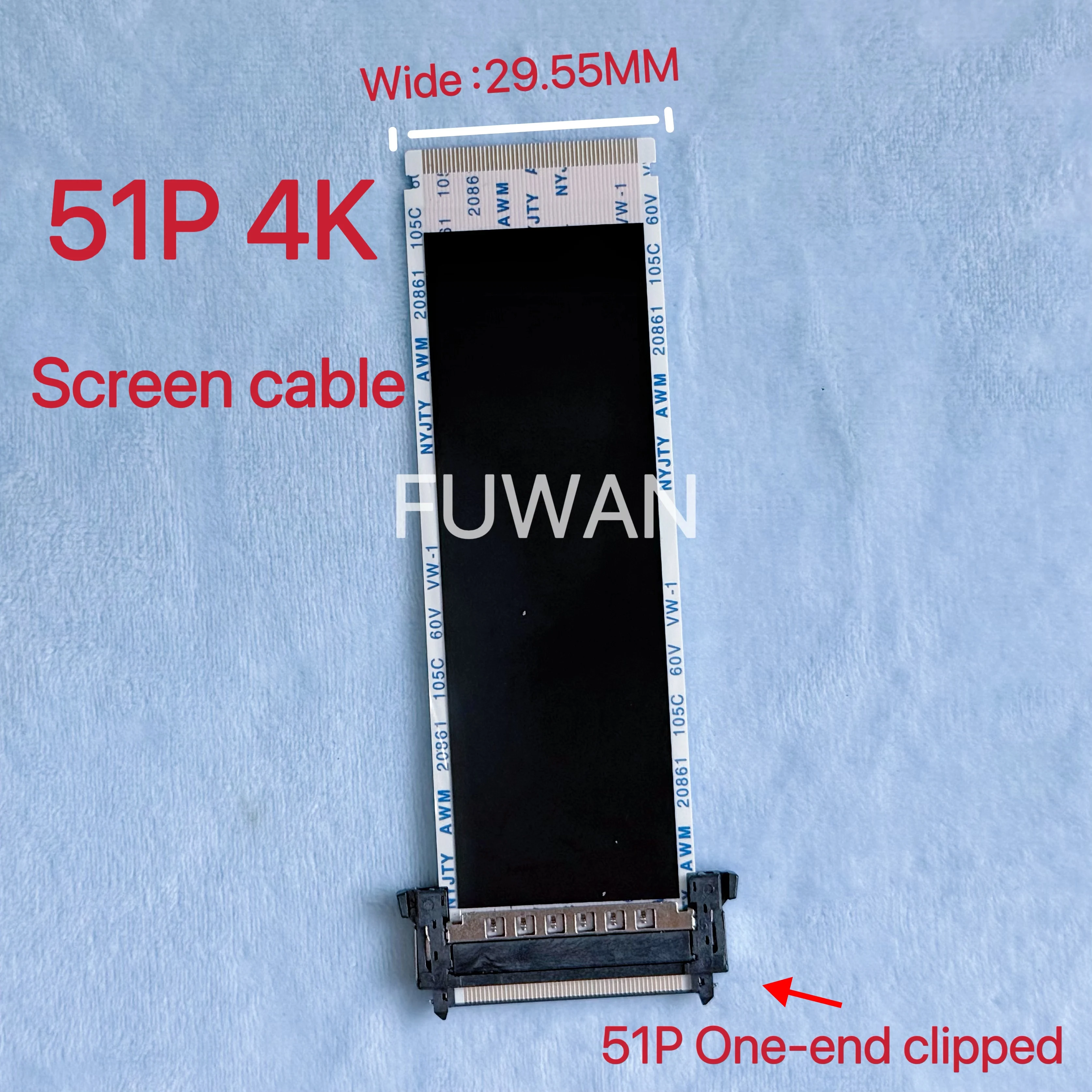 51Pin 4K HDTV LCD LED Ribbon Cable AWM 20706 20861 105C 60V VW-1 One end with socket and the other without socket 29.55MM